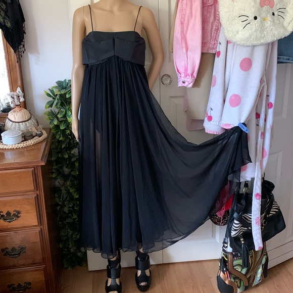 Vtg 60's black sheer chiffon full circle babydoll swing dress XS S - Picture 9 of 15